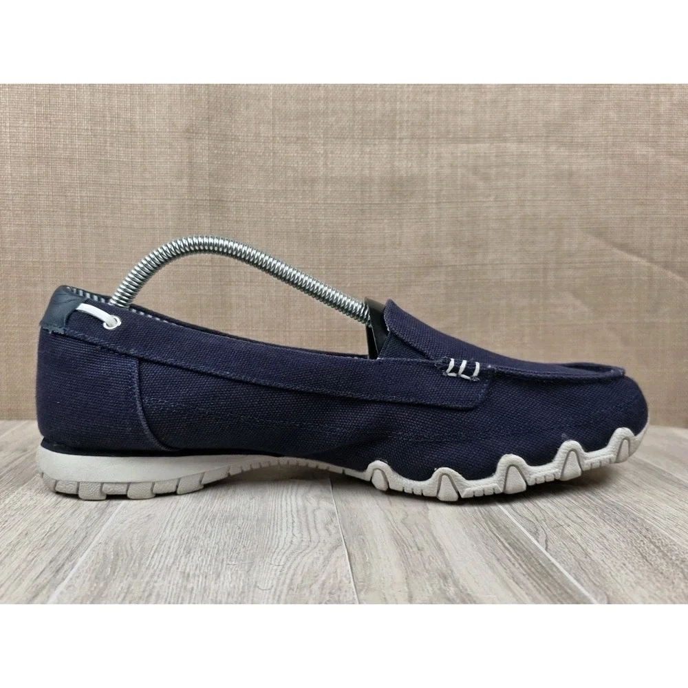 Skechers Womens Size 11 Biker Pedestrian Slip On Shoes Navy Blue Canvas Sneakers